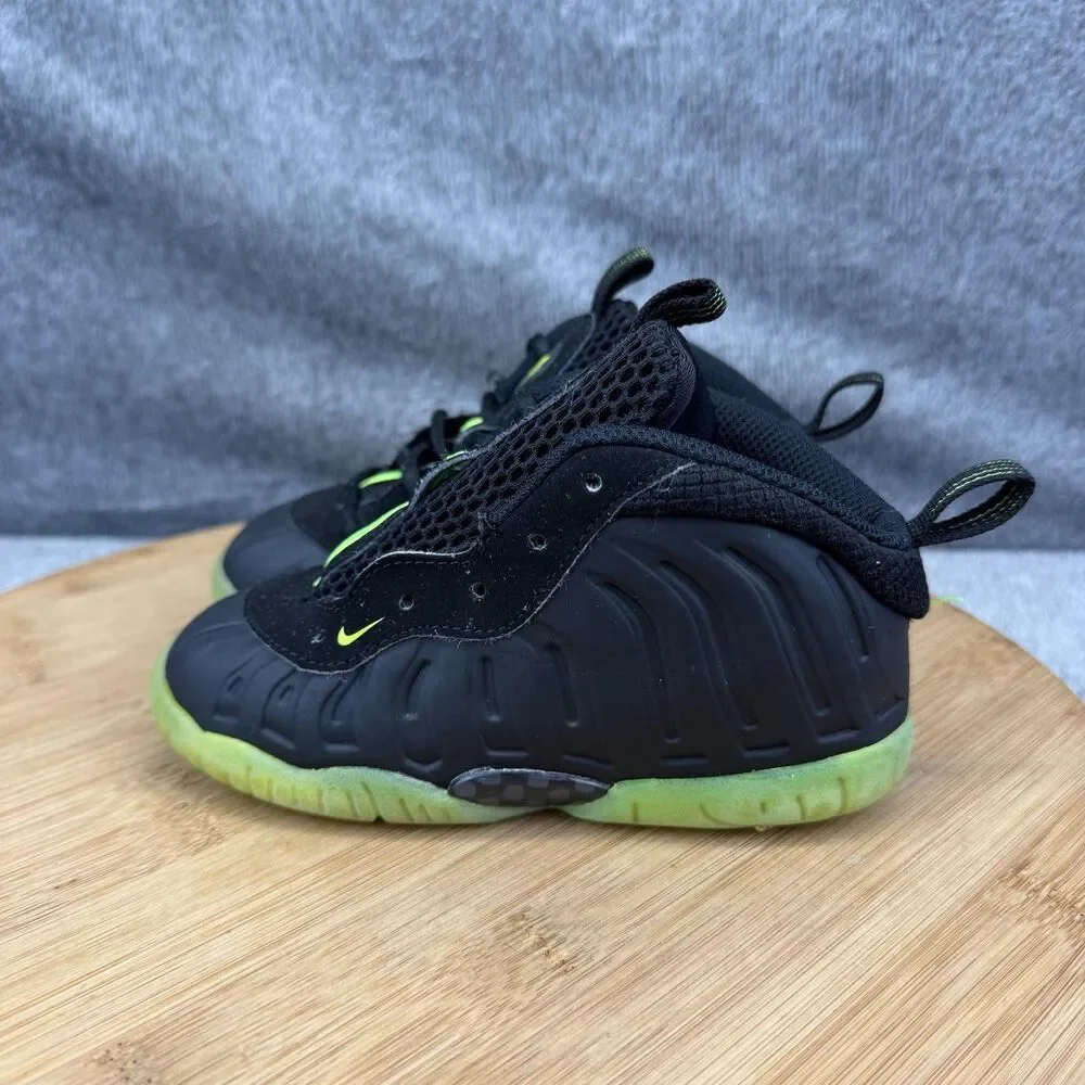 Nike Little Posite One Shoes Toddler Size 9C Black Volt HF0975-001 No Insoles